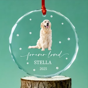 Adorno conmemorativo de cristal con foto de perro personalizada • Adorno con retrato de mascota