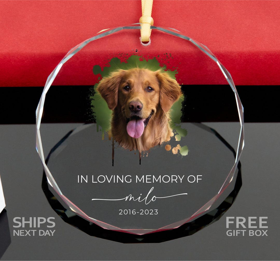 Dog Memorial Glass Ornament Pet Photo Memorial Ornament Etsy
