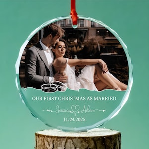 First Christmas Married Ornament • Personalized Photo Ornament • Anniversary Gift