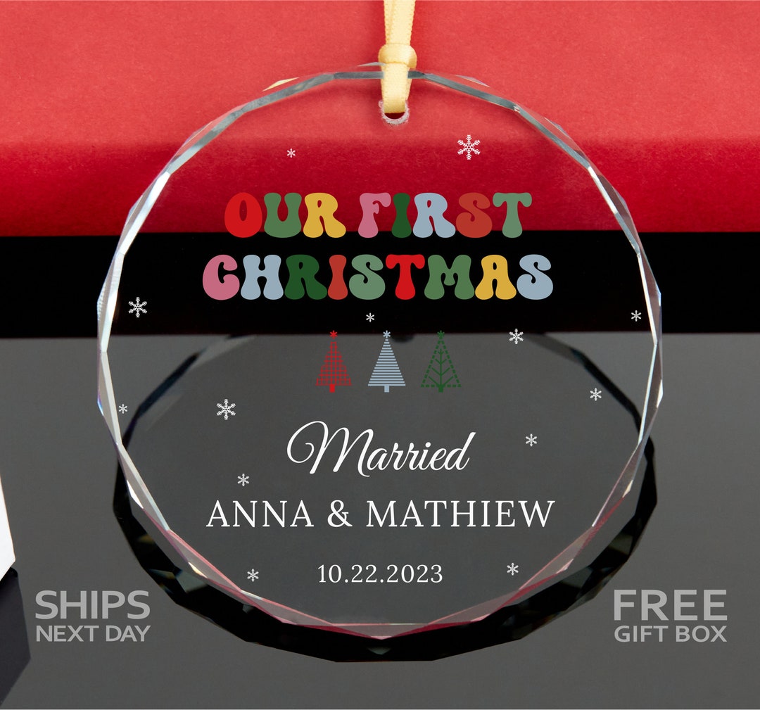 First Christmas as Married Ornament Newlywed Gift for Christmas Groovy