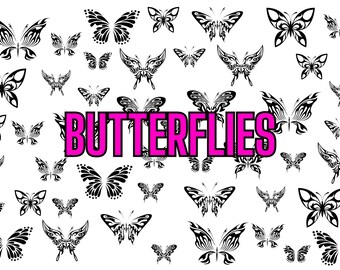 Nail Art Templates | Nail Art Guides | Nail Art Outline Decals | Nail Supplies | BUTTERFLIES (BLACK OVERLAY)