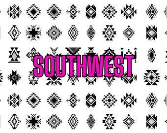 Nail Art Templates | Nail Art Guides | Nail Art Outline Decals | Nail Supplies | SOUTHWEST (BLACK OVERLAY)