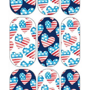Nail Decals | Water Transfer Decals | 4th of July Nail Art | Nail Supplies | DIY Manicure | Flag Hearts