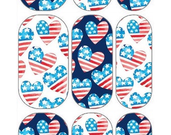 Nail Decals | Water Transfer Decals | 4th of July Nail Art | Nail Supplies | DIY Manicure | Flag Hearts