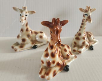3 Vintage Giraffe Figurines in Bone China
