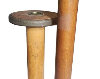 Two Vintage Textile Wooden Industrial Spool Bobbins.