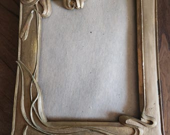 Lower-Vintage Wood 15" by 12" Frame. Flower Design. Art Noveau Style? No glass