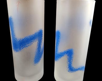 Two Vintage Discontinued Pier One Drinking Glasses. Frosted and Swirl Tumblers
