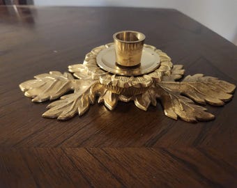 Vintage Brass Heavy Leaf Candlestick Holder.