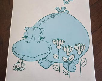 1970s Blue Hippo Large Scrapbook Album – 14x12 Inch Collectible Vinyl Cover
