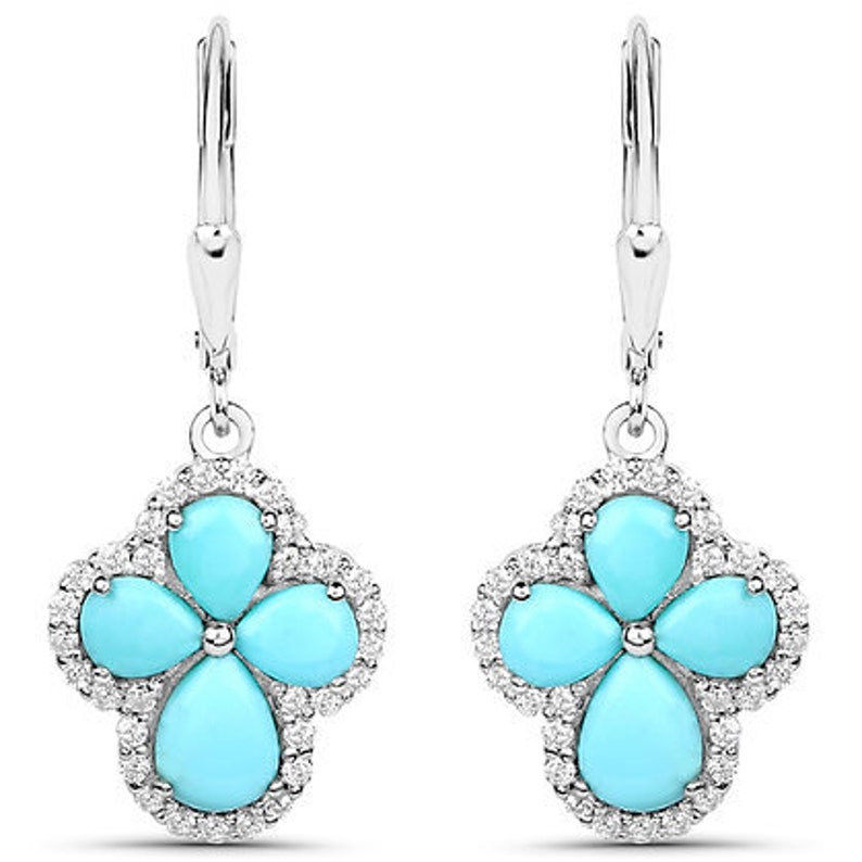 Earrings: 3.93 Carat Genuine Turquoise and White Zircon .925 Sterling Silver