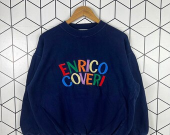 Vintage Italy Enrico Coveri Sweatshirt Embroidery Multicolor Logo Spell Out