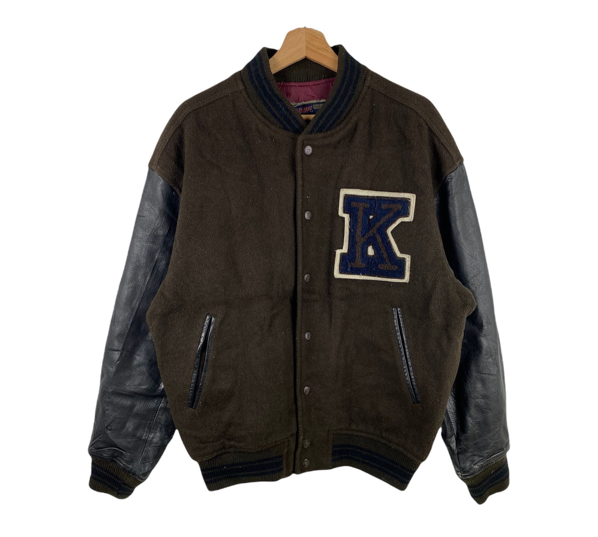 Vintage 90s Mac Hope Arthurian Wool Leather Varsity Jacket