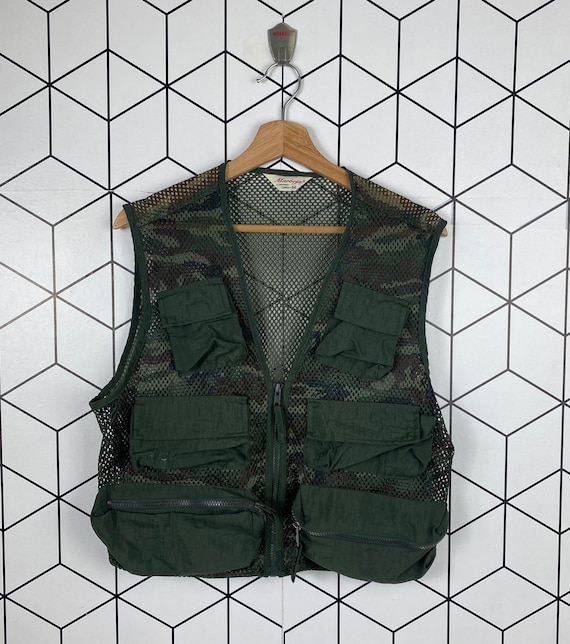 Vintage Japanese Brand Marbeja Green Camo Mesh Utility Vest