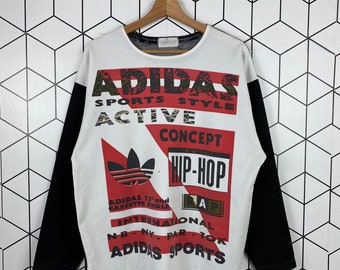 Vintage 90s Adidas Japan Sports Style Hip Hop Clothing Rap Tee Sweatshirt Multicolor Streetwear