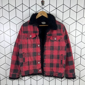Vintage Japanese Brand Tartan Mariond ranch wear tartan denim fur jacket