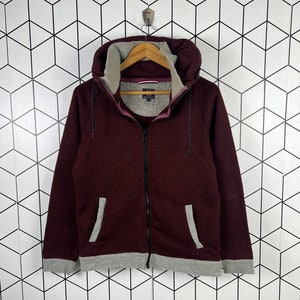 Veste en laine à motif coeurs rayonnants de marque japonaise vintage col roulé à capuche caché