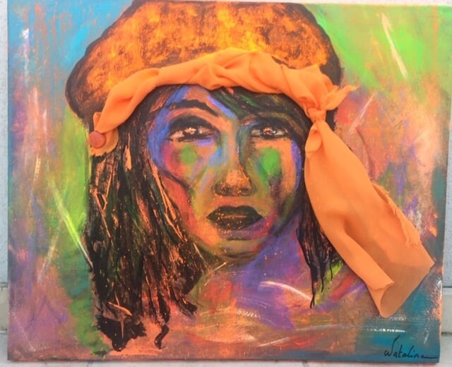 Toile Peinture Acrylique Peinte Au Couteau - Tableau Femme Regard Profond