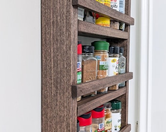 Wooden Wall Spice Rack – Rustic 3 or 4 Tier Shelf (Holds 15 to 20 Jars)