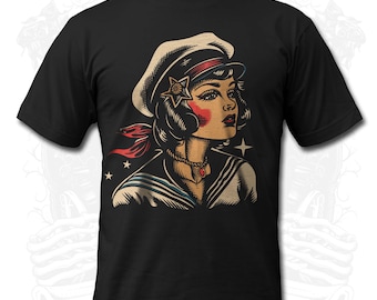 Vintage zeemansmeisje nautisch retro-T-shirt heren