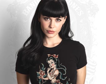 Vintage zeemeermin met bloemen dames-T-shirt
