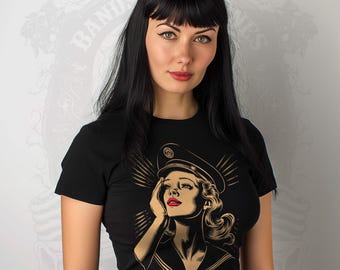 vintage Retro Sailor Girl 11 T-shirt rockabilly femme