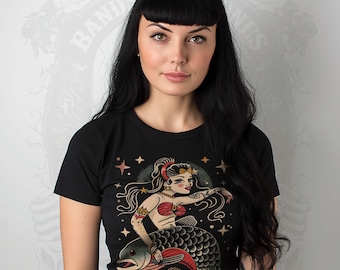 Vintage Mermaid Retro Tattoo Design Women's T-Shirt