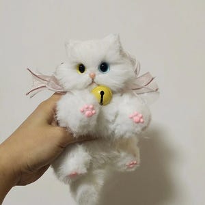 Handmade White Cat Plush, Art Doll, Realistic Cat Toy, Soft Plush, Home Decor, Gift for Cat Lovers, Poseable Doll