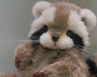 Peluche de mapache hecho a mano, muñeco de arte articulado, juguete animal