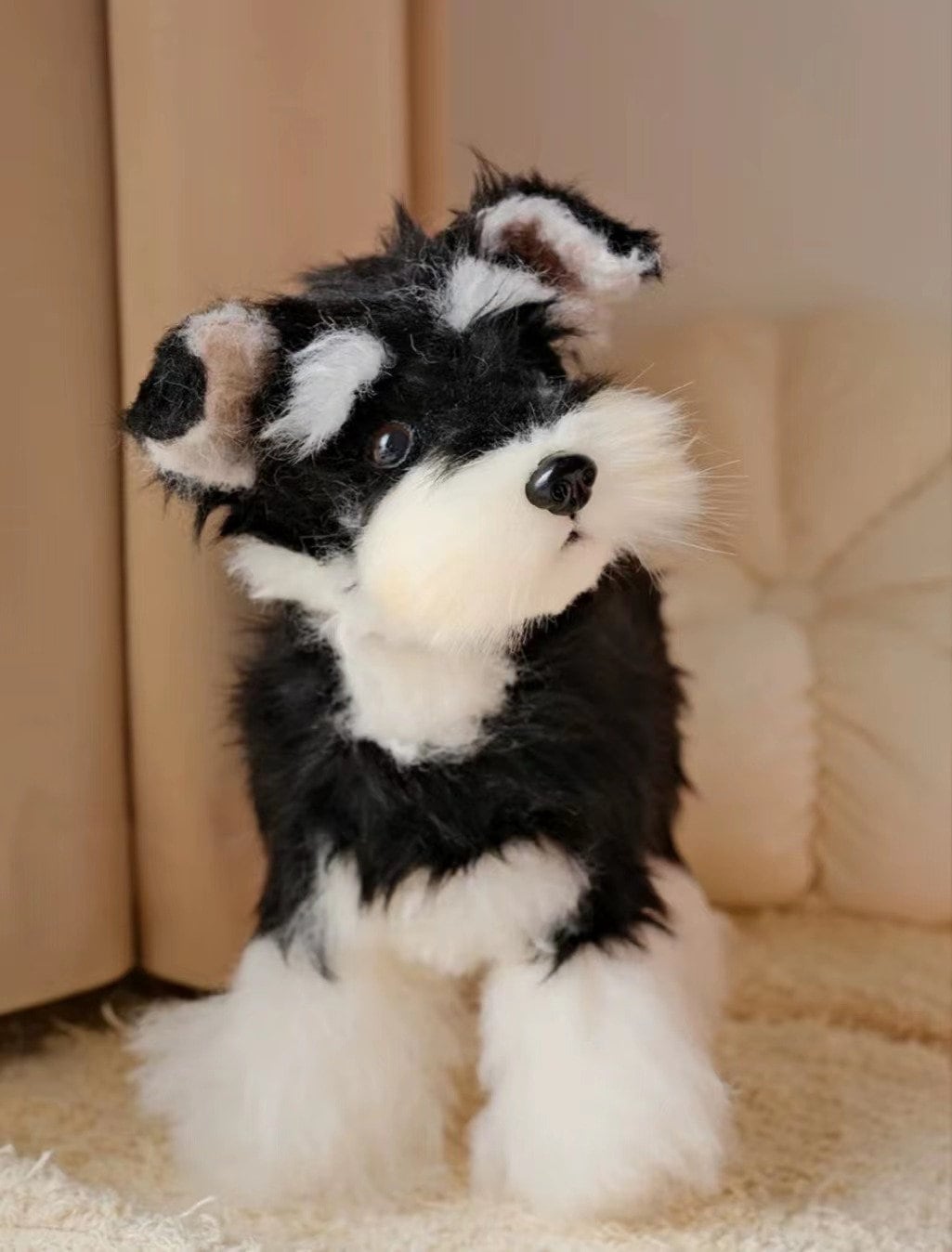 手作りのポーズ可能なシュナウザーアートドール：リアルな