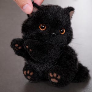 Poseable Handmade Cat Plush, Realistic Black Cat Art Doll