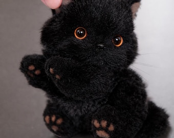 手作りの黒猫、ポーズをとれるぬいぐるみ、ぬいぐるみギフト、 - Etsy 日本