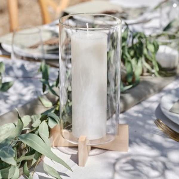 Glass & Wood Church Candle Holder / Wedding Decor / Hurricane Lantern / Glass candle Holder/ Wedding Centrepiece/ Candle Holder