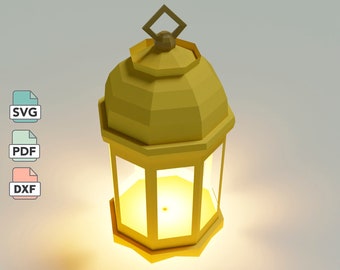 Ramadan lamp papercraft template in SVG, PDF & DXF formats, deacorations for ramadan