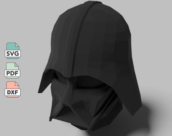 Darth Vader Helmet Papercraft Template in SVG, DXF & PDF Formats, Low Poly Sith Cosplay Helmet diy Paper Model