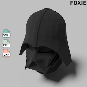Papercraft del casco de Darth Vader en formatos SVG, PDF, DXF, modelo 3D de baja poli del casco de Darth Vader del cosplay de "Star Wars"