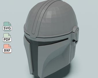 Mandalorian helmet papercraft in SVG, DXF & PDF formats, template of low poly mandalorian helmet from star wars series