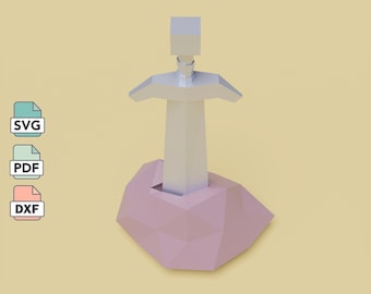 Excalibur Sword in Stone Papercraft Template in SVG, DXF & PDF Formats, Low Poly Fantasy Sword diy Paper Model