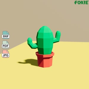 Modèle d'artisanat de cactus en pot pour créer des objets d'artisanat 3D de cactus low poly. Créations 3D, aux formats DXF, JPG, PDF