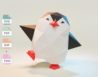 Dancing Penguin Papercraft Template in PDF, JPG & SVG Formats, Low Poly Penguin diy Paper Model, Cute Animal Decor, Printable Craft