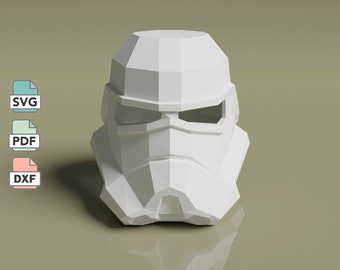 Stormtrooper Helmet Papercraft Template in SVG, DXF & PDF Formats, Low Poly Trooper Cosplay Helmet diy Paper Model