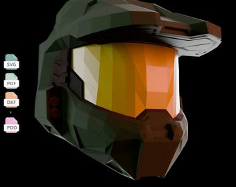 Halo Master Chief Helmet Papercraft Template, 3D Low Poly Cosplay Mask Pattern, Diy Sci-Fi Armor Costume PDF SVG DXF Printable Pattern