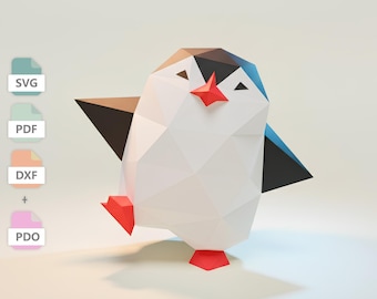 Dancing Penguin Papercraft Template in SVG JPG & PDF Formats, Low Poly Penguin diy Paper Model, Cute Animal Decor Printable Papercraft Craft
