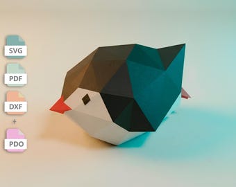 3D Low Poly Penguin Papercraft Model Template (PDF, SVG, DXF) Sliding Animal Diorama