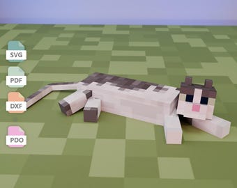 Voxel Cat Papercraft Template, Blocky Cat PDF, Low Poly Animal Paper Model, DIY Printable Craft, Digital Download