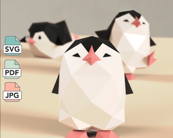Penguin papercraft PDF/JPG/SVG digital template origami Template for create 3d low poly penguin 3D penguin model printable papercraft 3D diy
