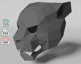 Low Poly Panther Mask Papercraft Template in SVG, DXF & PDF Formats, Black Panther Animal Mask diy Paper Model