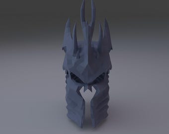 Lich King Papercraft Template – fantasy Skull Helmet, low poly Cosplay Paper Model PDF SVG DXF, diy Digital Download