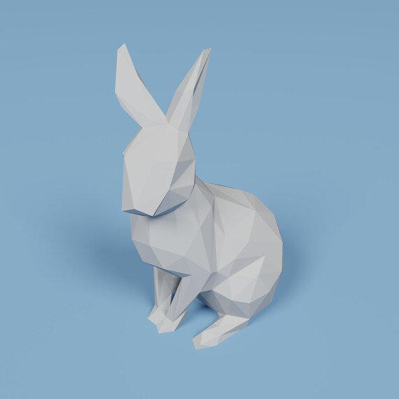Rabbit Papetcraft Template in SVG, PDF, DXF Formats, 3d Low
