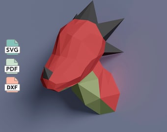 3D Dragon Head Papercraft Template (SVG, DXF, PDF)